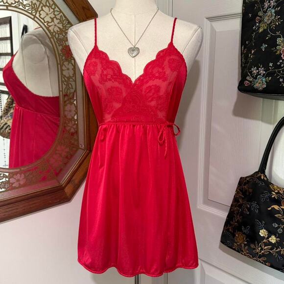 Gilead Other - VTG 80s/90s Gilead Rerd Floral Lace Faux Wrap Mini Lingerie Slip Dress S